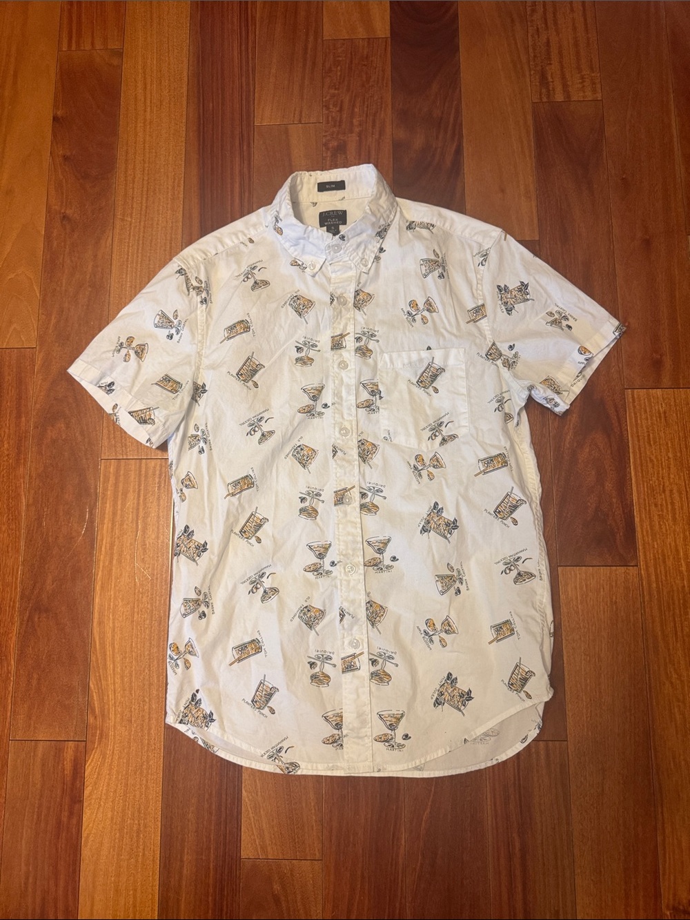 J. Crew White Short-Sleeve Button-Down Shirt with Neutral Print